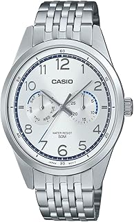 Casio MTP-E340D-7A Men's Analog Watch, Silver Stainless Steel Bracelet, Day-Date Display, 50M Water Resistant