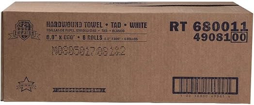 Empress Premium Hard Wound Towel, White, 8"X800', 6 rolls to a case