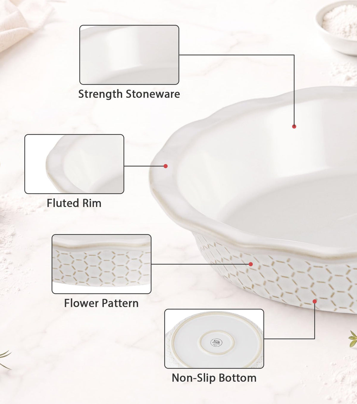 Lareina Ceramic Deep Dish Pie Pan, 53 oz, Honeycomb and Tree