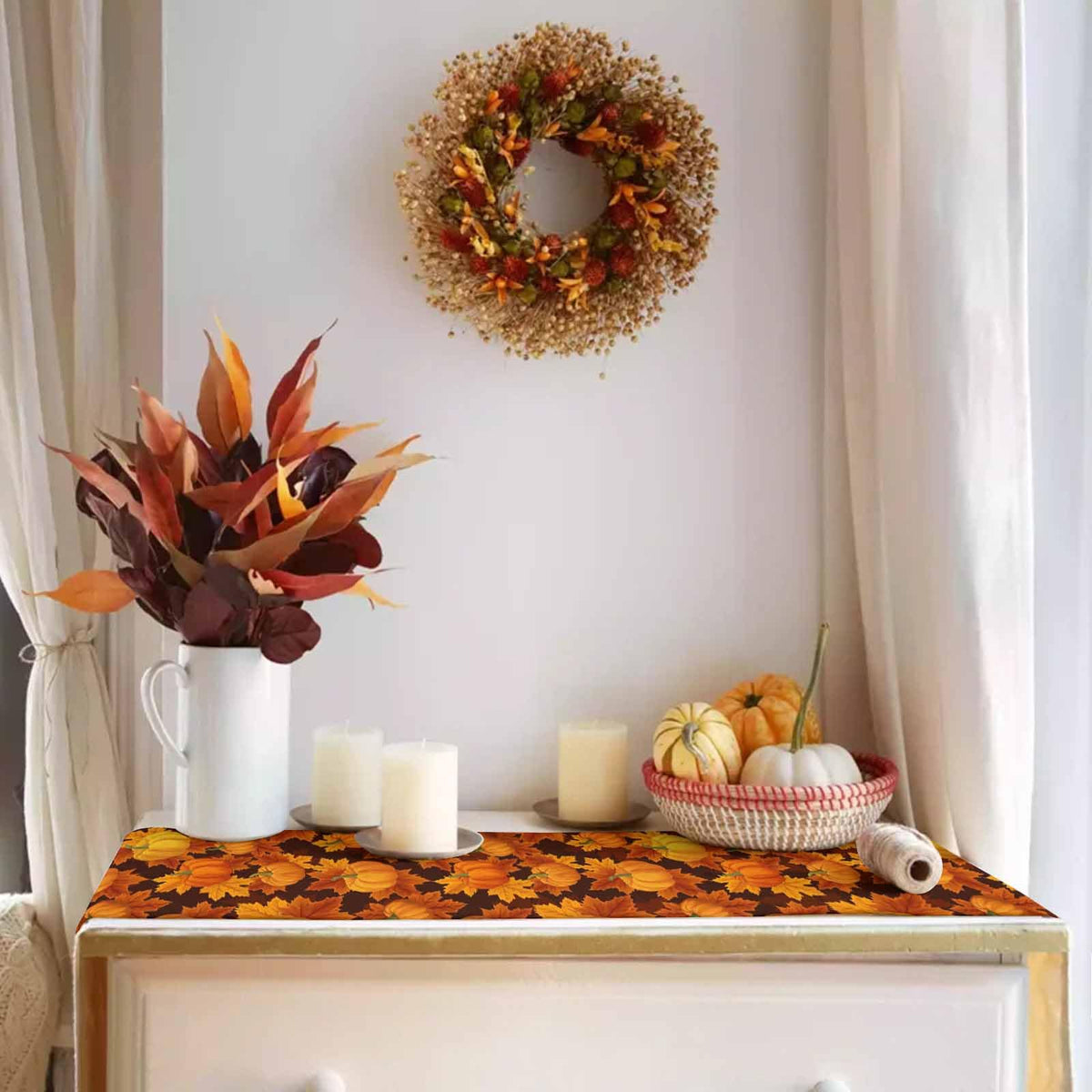 Love Home Burlap Linen Table Runner, 13 x 36 Inches, Pumpkin