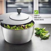GF28180 Salad Spinner Rotare by GEFU – Ø 25 cm - H 17,2 cm - 3 Liter, 4 liters, Stainless Steel, Lightgrey