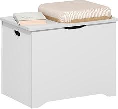 Furinno Basic Storage Chest, Storage Bench with Safety Hinged Soft Closed Lid, Storage Box, 15.6 x 23.6 x 18, for Living Room, Bedroom, Entryway, White
