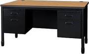 Romig Mesa Steel Double Pedestal Teacher's Office Desk 60" x 30" - Medium Oak Top, Black Base