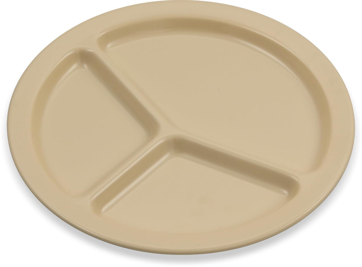 Kingline Reusable Plastic Plate with 3 Compartments for Restaurants by Carlisle FoodService Products – 10 Inches (Pack of 48), 0.01697 ounces, Melamine, Tan, Pack of 48