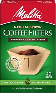 #1 Cone Coffee Filters, Unbleached Natural Brown, 40 Count (Pack of 12) 480 Total Filters Count - Packaging May Vary | Melitta #1 Unbleached Coffee Filters, Natural Brown Cone Filters, 12-Pack