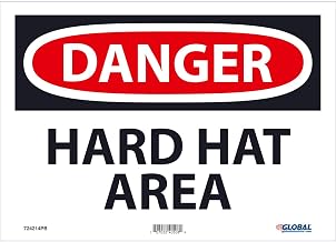 Global Industrial Danger Hard Hat Area, 10x14, Pressure Sensitive Vinyl