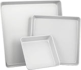 Wilton Aluminum Square 3-Piece Bakeware Set, Durable Anodized Bakeware for Tiered & Layered Cakes, Even Heating, Rust-Resistant, Professional Cake Baking Pans, 8 in, 12 in, 16 in, Packaging May Vary