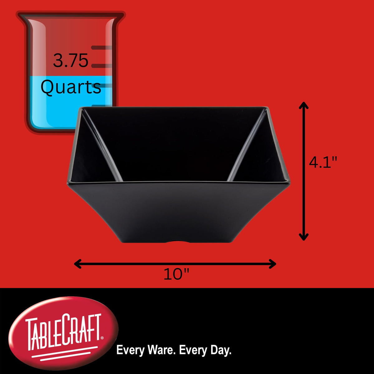 Frostone Collection 10" Black Melamine Bowl by Tablecraft – 3.75 Quart, 120.0 ounces, Melamine, Black, Model BKMB94