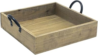 Front of The House Rustic Wood Square Tray with Metal Handles - 9 3/4" Sq x 2 1/4"H