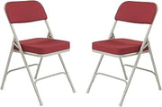 National Public Seating Home Office Decorative 2" Upholstered Seat Folding Chair Fabric Burgundy Pattern, FrameTextured Grey - 2 Pack