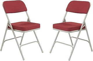 National Public Seating Home Office Decorative 2" Upholstered Seat Folding Chair Fabric Burgundy Pattern, FrameTextured Grey - 2 Pack