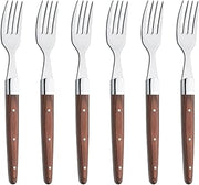 Amefa Royal Steak Forks with Pakka Wood Handle, Set of 6, Stainless Steel Flatware Dinner Forks