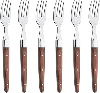 Amefa Royal Steak Forks with Pakka Wood Handle, Set of 6, Stainless Steel Flatware Dinner Forks