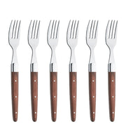 Steak Forks with Pakka Wood Handle by Amefa – Set Of 6, Stainless Steel, Silver And Brown, Pack of 6, Model Royal