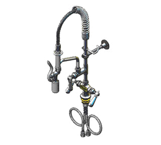 Mini Pre-Rinse with B-0107-C 6-Inch Swing Nozzle Club Handles 6-Inch Wall Brkt Flex Lines by T&S Brass – brass, Model MPY-2DCN-06