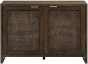 Furnifact Brown Record Player Cabinet, Particle Board Wicker Accents, Vinyl Storage Shelves, Turntable Console for Living Room