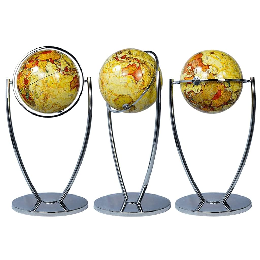 World Globe Creative Floor Standing World Globe Antique Geographic Globe with Silver Stand 720° Rotating Large Globe 16.5 Inches Clear Text Marking by HRTC – Model 10455964