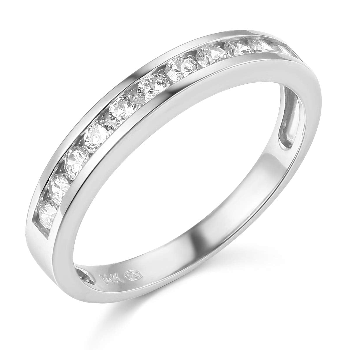 14k White Gold SOLID Channel Set Wedding Band - Size 8. by TWJC Wedding Collection – 14k White Gold,Gold, White, Model RG68W