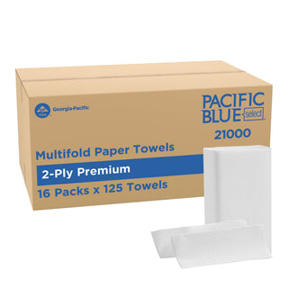 Pacific Blue Select by Georgia-Pacific PRO Multifold Premium 2-Ply Paper Towels – White, 3.2” Folded Width, 125 Towels Per Pack, 16 Packs Per Case, 21000