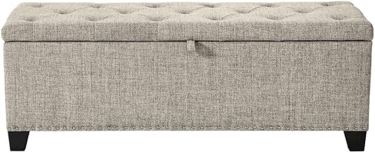Starlight Canyon Home Light Brown Rectangular Upholstered Ottoman Bench – Tufted Lift-Top Ottoman with Hidden Storage, 48 Inch Wide Bench for Bedroom
