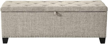 Starlight Canyon Home Light Brown Rectangular Upholstered Ottoman Bench – Tufted Lift-Top Ottoman with Hidden Storage, 48 Inch Wide Bench for Bedroom