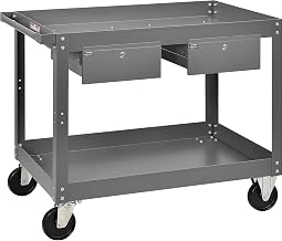 2 Shelf Deep Tray Steel Stock Cart by Global Industrial – 3"L x 24"W x 32"H, 14-Gauge Steel, Gray, Model 988846