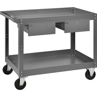 2 Shelf Deep Tray Steel Stock Cart by Global Industrial – 3"L x 24"W x 32"H, 14-Gauge Steel, Gray, Model 988846
