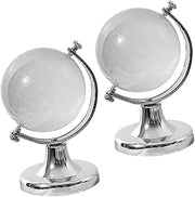 Kisangel 2Pcs Transparent Crystal Globes with World Map Miniature Geography Globe Desktop Decor for Office and Table Ornament Gift with Sturdy Stand
