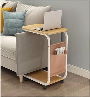 Small Side Table Side Table for Living Room Side Tables Mesa Auxiliar Side Table with casters Bedside Table with Storage Bag U-Shaped Easy to Move Stylish Small mini Table(Wood)