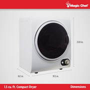 Compact Electric White 1.5 cu. ft. Laundry Dryer by Magic Chef – 1.5 cu. ft, 1.5 cubic_feet, Alloy Steel, White, Model MCSDRY15W