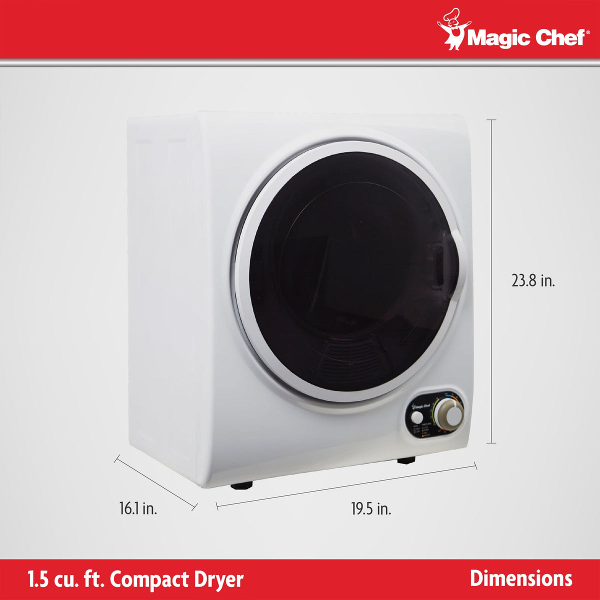 Compact Electric White 1.5 cu. ft. Laundry Dryer by Magic Chef – 1.5 cu. ft, 1.5 cubic_feet, Alloy Steel, White, Model MCSDRY15W
