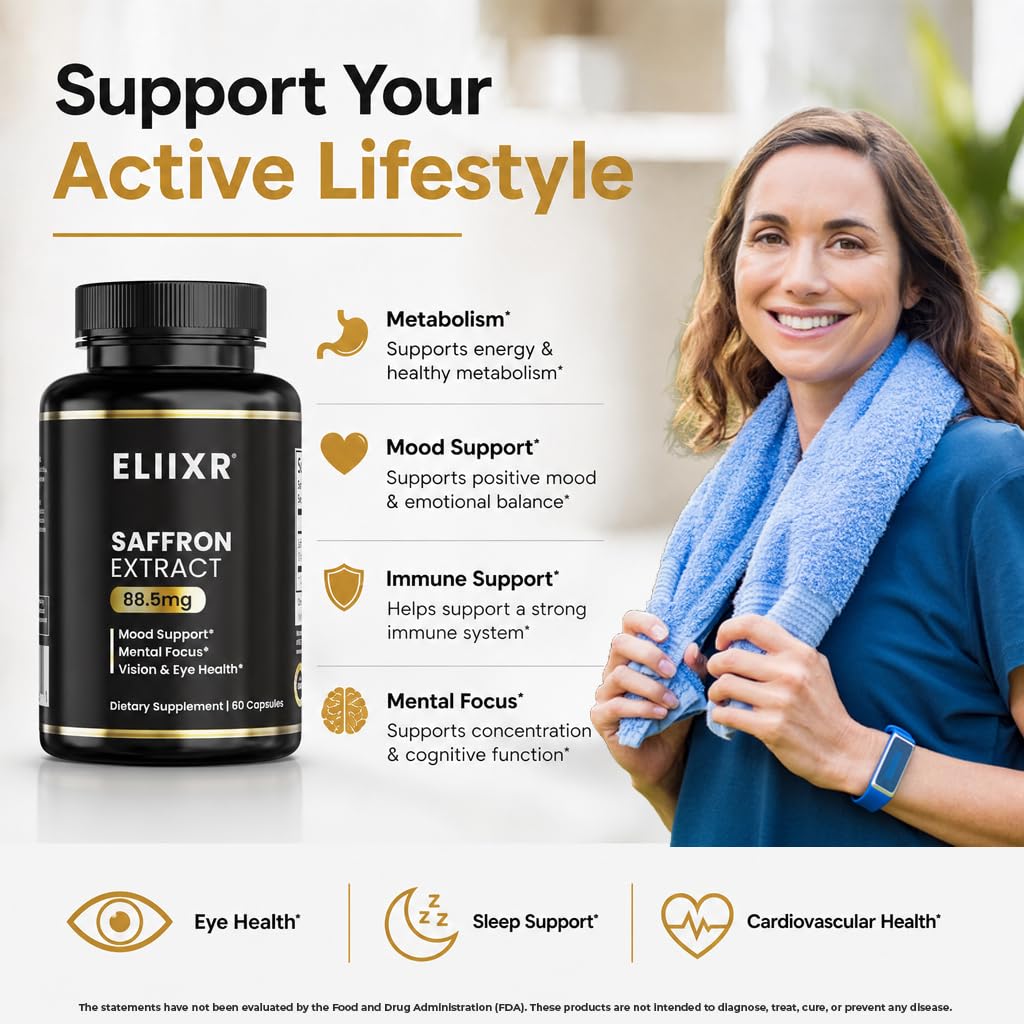 Saffron Extract 88.5mg by Eliixr – 60 Count (Pack of 1)
