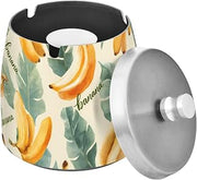 Banana Leaf Pattern Splash Ashtray with Lid, Outdoor Ashtrays for Patio