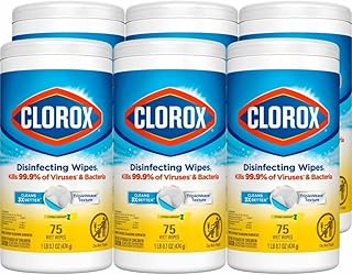 Clorox Disinfecting Cleaning Wipes, Bleach Free, Crisp Lemon, 75 Count, Pack of 6 (Pack May Vary)