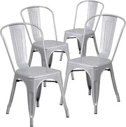 Flash Furniture Metal Indoor/Outdoor Stackable Chair, Silver, 4-Pack | Commercial Grade, Indoor/Outdoor Use