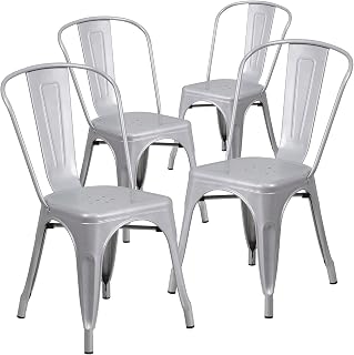 Flash Furniture Metal Indoor/Outdoor Stackable Chair, Silver, 4-Pack | Commercial Grade, Indoor/Outdoor Use
