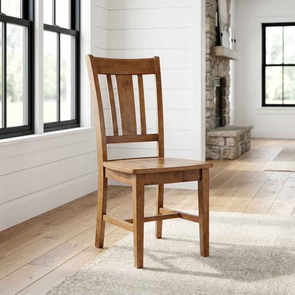 Hardwood Dining Chair with Distressed-Finish Splatback by Furnifact – Wood, Distressed Oak