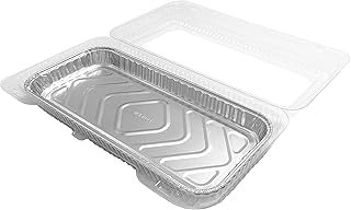 Handi-Foil 12" x 5" Oblong Aluminum Foil Danish Cake Pans w/Clear Plastic Hinged Lid Trays (Pack of 25 Sets)