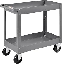 2 Shelf Deep Tray Steel Stock Cart by Global Industrial – 3.5"L x 16"W x 32"H, 12-Gauge Steel, Gray, Model 988835