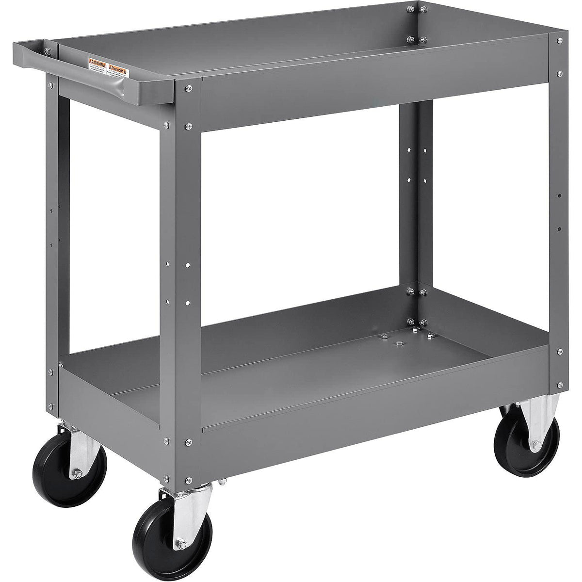 2 Shelf Deep Tray Steel Stock Cart by Global Industrial – 3.5"L x 16"W x 32"H, 12-Gauge Steel, Gray, Model 988835