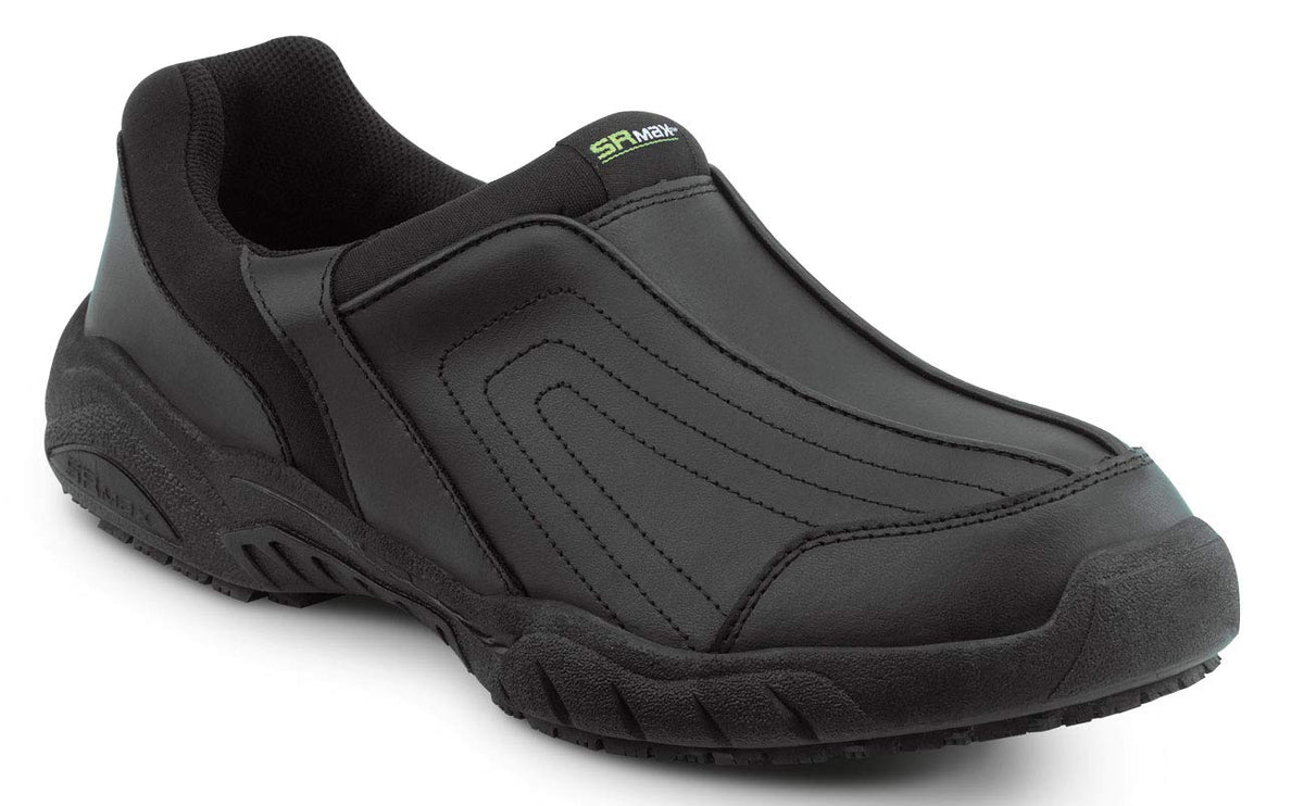Womens Black Charlotte MaxTrax Soft Toe SRO Slip-On Athletic 7.0 M by SR Max – 7, Leather, Black, Model SRM140