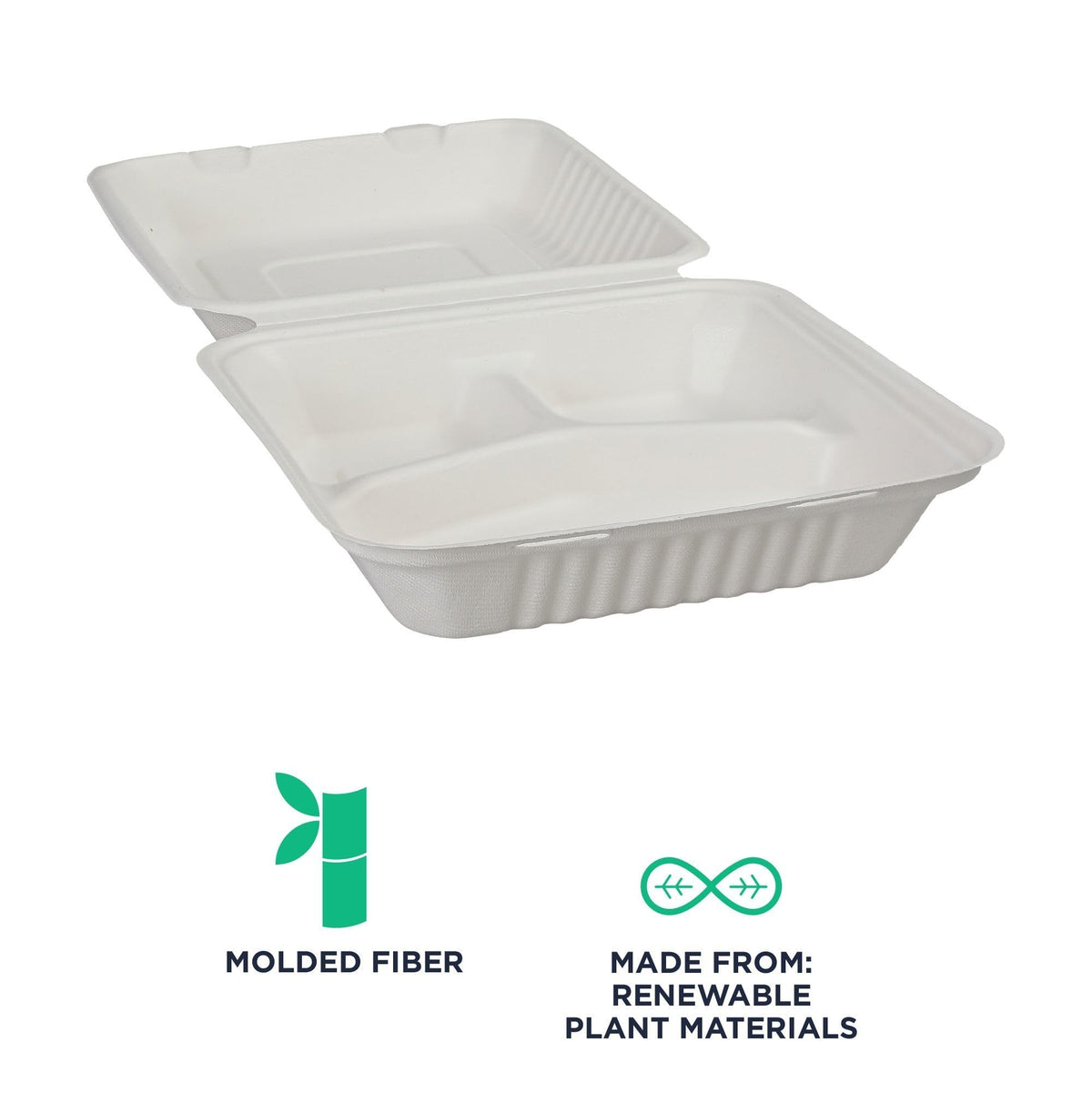 ECO PRODUCTS Green Products / 9" - 3 Compartment / white Clamshell Take Out Containers