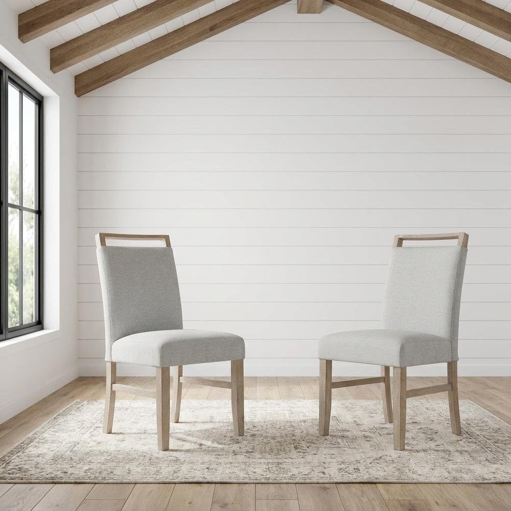 Fabric-Upholstered Dining Chairs with Rubberwood Legs by Furnifact – Rubber, Light Gray, Pack of 2
