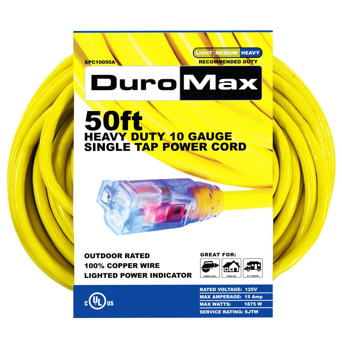 Outdoor Extension Cord by DuroMax – XPC10050A, pvc, Yellow, Model XPC10050A