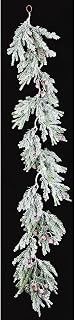 6ft Flocked Norfolk Pine, Berry & Pinecone Artificial Garland -White/Green (Pack of 6)