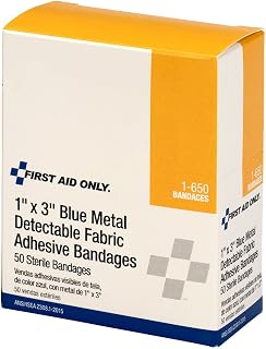 First Aid Only Blue Metal Detectable 1"x3" Fabric Bandages, 50/box