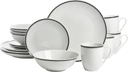 10 Strawberry Street Café Stripe 16 Piece Coupe Dinnerware Set, Black
