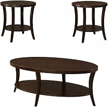 Furnifact Espresso 3-Pc Oval Coffee Table Set with End Tables, Sturdy Construction, Classic Design, Versatile Living Room Furniture for Stylish Home Decor