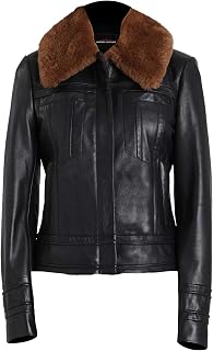 Suprendo Biker Lambskin Leather Jacket for Women with Fur Collar | Leather Jacket for Women