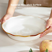 ONEMORE Ceramic Pie Pan, 9 Inch Deep Dish with Brown Glaze Rim